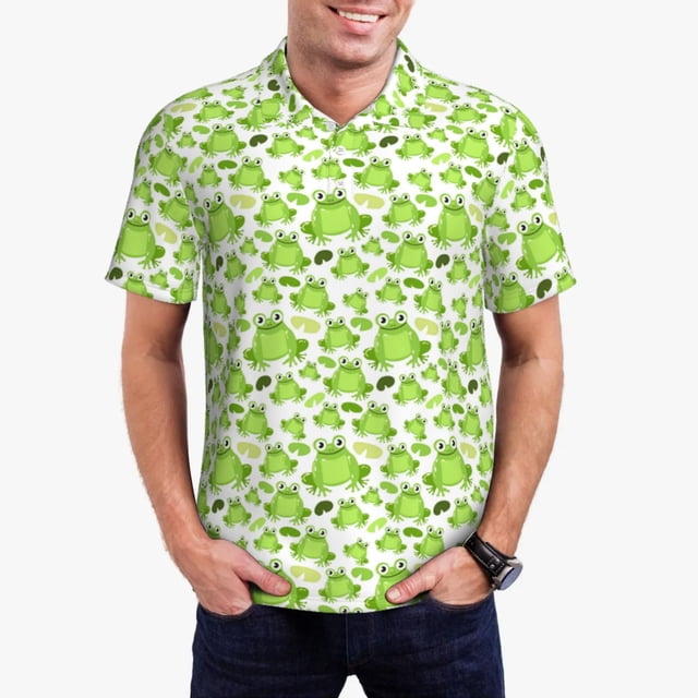 Fotbe Cute Frogs Camiseta Polo de Golf para Hombre con Estampado – Camisa Deportiva Transpirable con Cuello Abotonado-Small