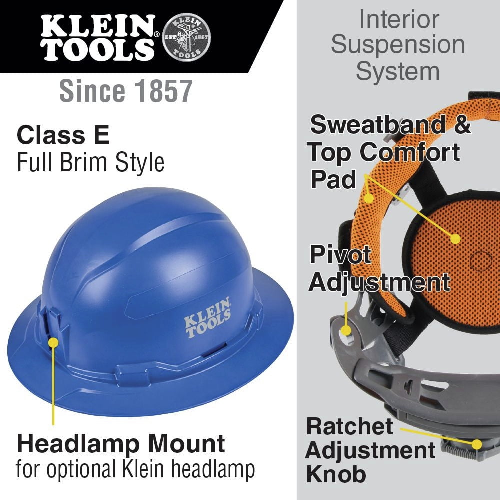 Klein Tools Hard Hat Non-Vented Full Brim Blue