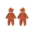 thumbnail image 2 of Cjfdfy Newborn Baby Boy Girl Thanksgiving Outfits Long Sleeve Turkey Embroidery Jumpsuit With Hat My First Thanksgiving Little Turkey Fall Outfit 0-6 Months, 2 of 9
