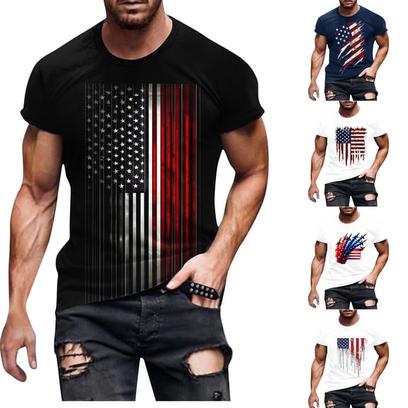 DIOAZUD American Flag Shirts Men Casual Short Sleeve 4th of July Tees Big and Tall Lightweight Patriotic T-Shirts for Independence Day