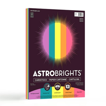 case pack of 6, Astrobrights Colored Cardstock 8.5 x 11 65 lb./176 gsm Tropical Assortment 50 Sheets