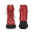thumbnail image 2 of BLISSFUL STEP Woen's Ankle Boots Faux Leather Lace Chunky Heel Platform Round Toe Zipper Combat Boots Red 8.5, 2 of 7