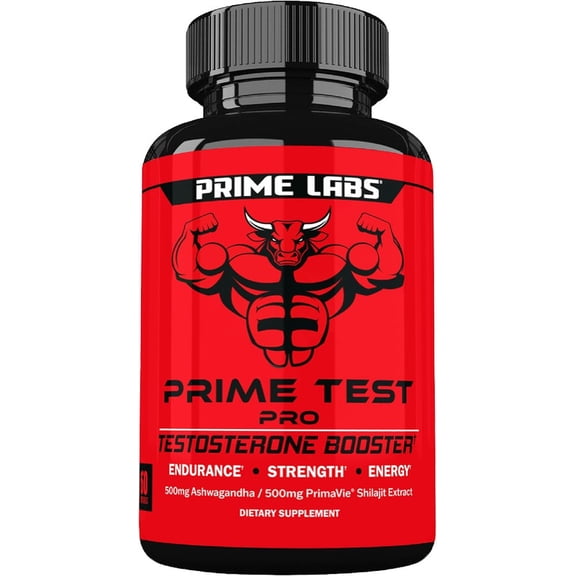 Prime Labs Prime Test Pro - Testosterone Supplement for Men - Test, Vitality, & Energy Booster - with Ashwagandha, PrimaVie Shilajit Extract, & DIM - 60 Capsules