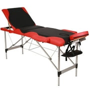 3 Sections 84" Folding Massage Table, Facial SPA Tattoo Massage Bed Black with Red Edge