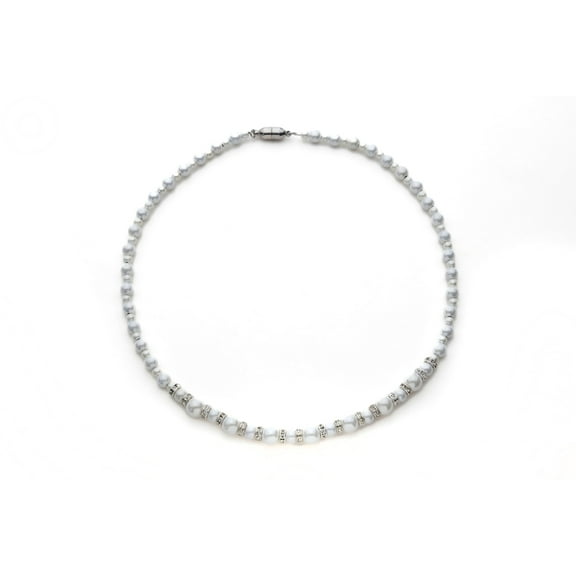 MagneHealth White and Crystal Graduated Necklace, 18 Inches