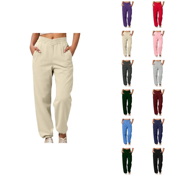 Joggers for Women Fall Winter Elastic High Waist Straight Leg Relaxed Fit Jogger Sweatpants with Pockets Jogging Pants