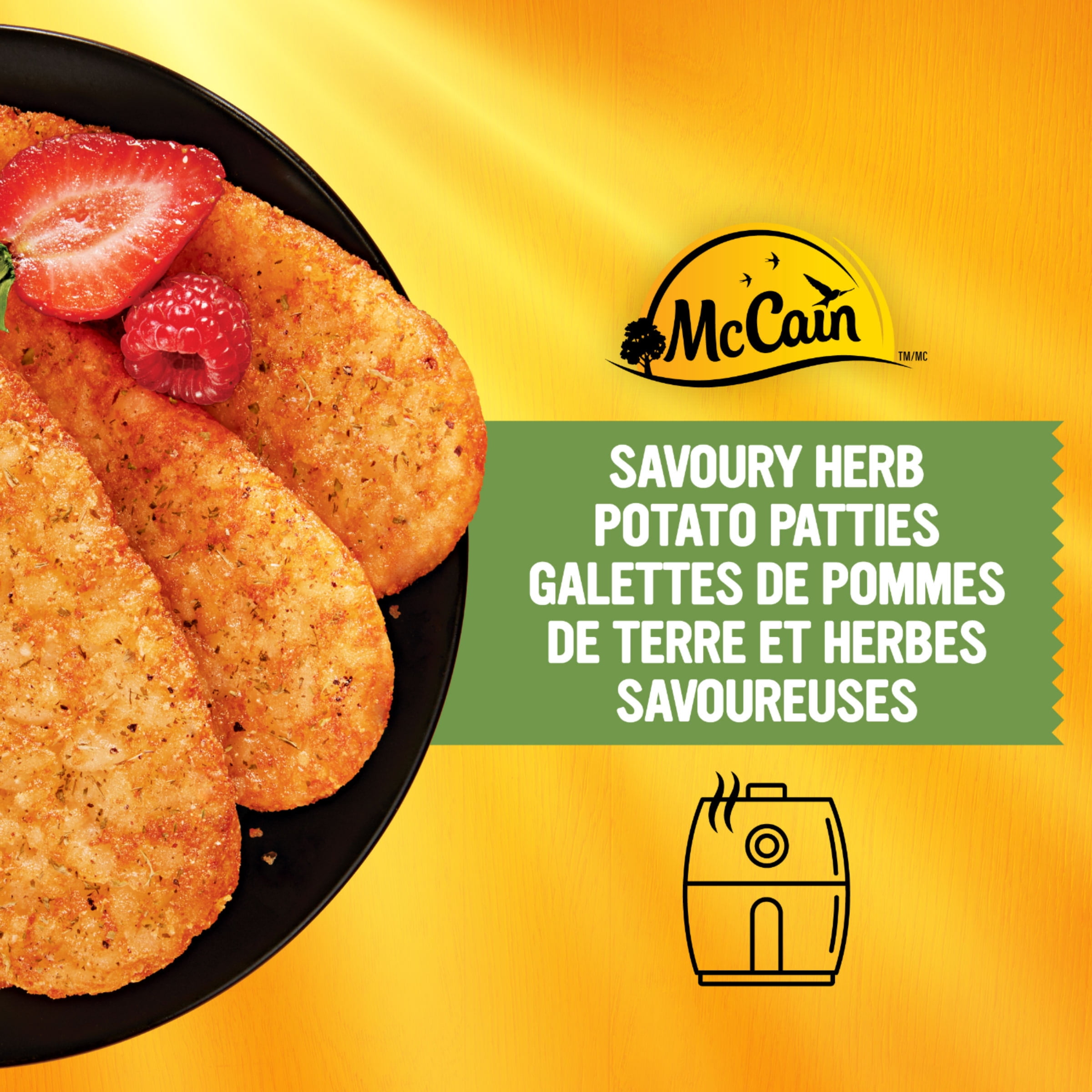 McCain® 9 Minute No Flip Savoury Herb Potato Patties, Made in Canada from domestic and imported ingredients, 600g