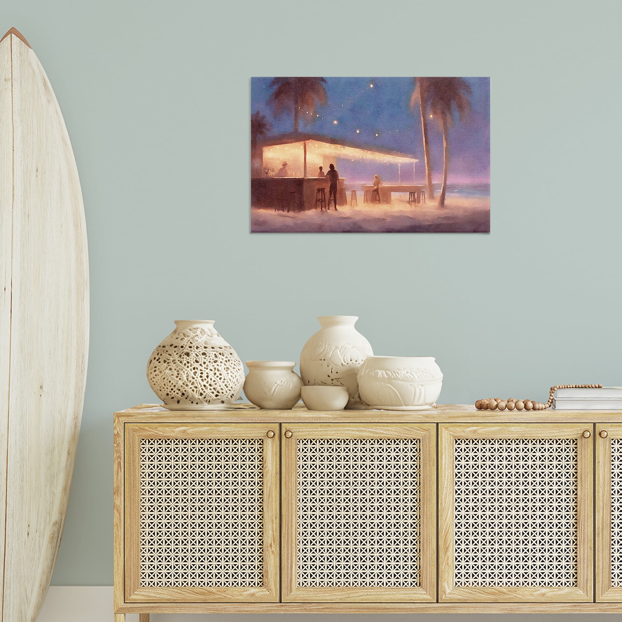Stupell Industries Evening Beach Bar Nautical & Beach Painting Wrapped Canvas Art Print Wall Art, 30 x 20