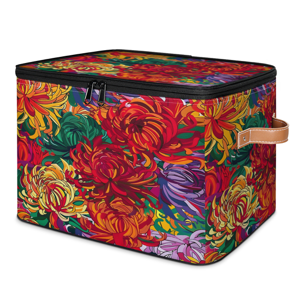 CURLYOOT Chrysanthemum Colorful Storage Bins with Lid, Decorative Fabric Storage Boxes, Foldable Closet Shelf Organizer Baskets for Bedroom, Living Room, Home