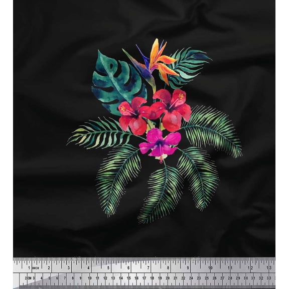 Soimoi Cotton Duck Fabric Floral & Leaves Tropical Decor Fabric Printed Yard 42 Inch Wide