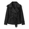 thumbnail image 4 of ManxiVoo Women's Short Trench Coat Belted Casual Lightweight Solid Color Jacket for Spring Fall Outdoor Daily Wear City Style, 4 of 5