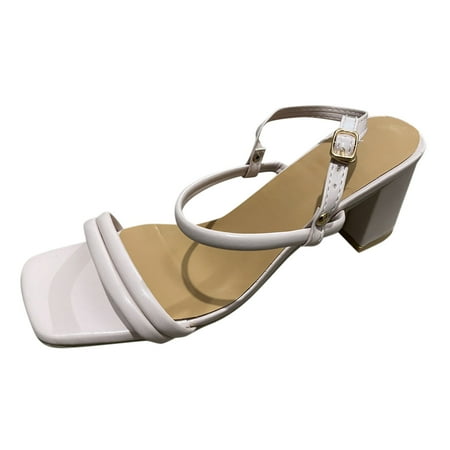 

ZHAGHMIN Foam Slides Ladies Fashion Solid Color Leather Square Head Open Toe Buckle Thick High Heeled Sandals Shape Ups Sandals For Women Circus Sandals For Women Women S Sandals Size 9 Flat Sandals