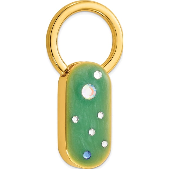 Fashion 1928 Gold-Tone Green Enamel With Crystals Key Fob Made In United States gm3754