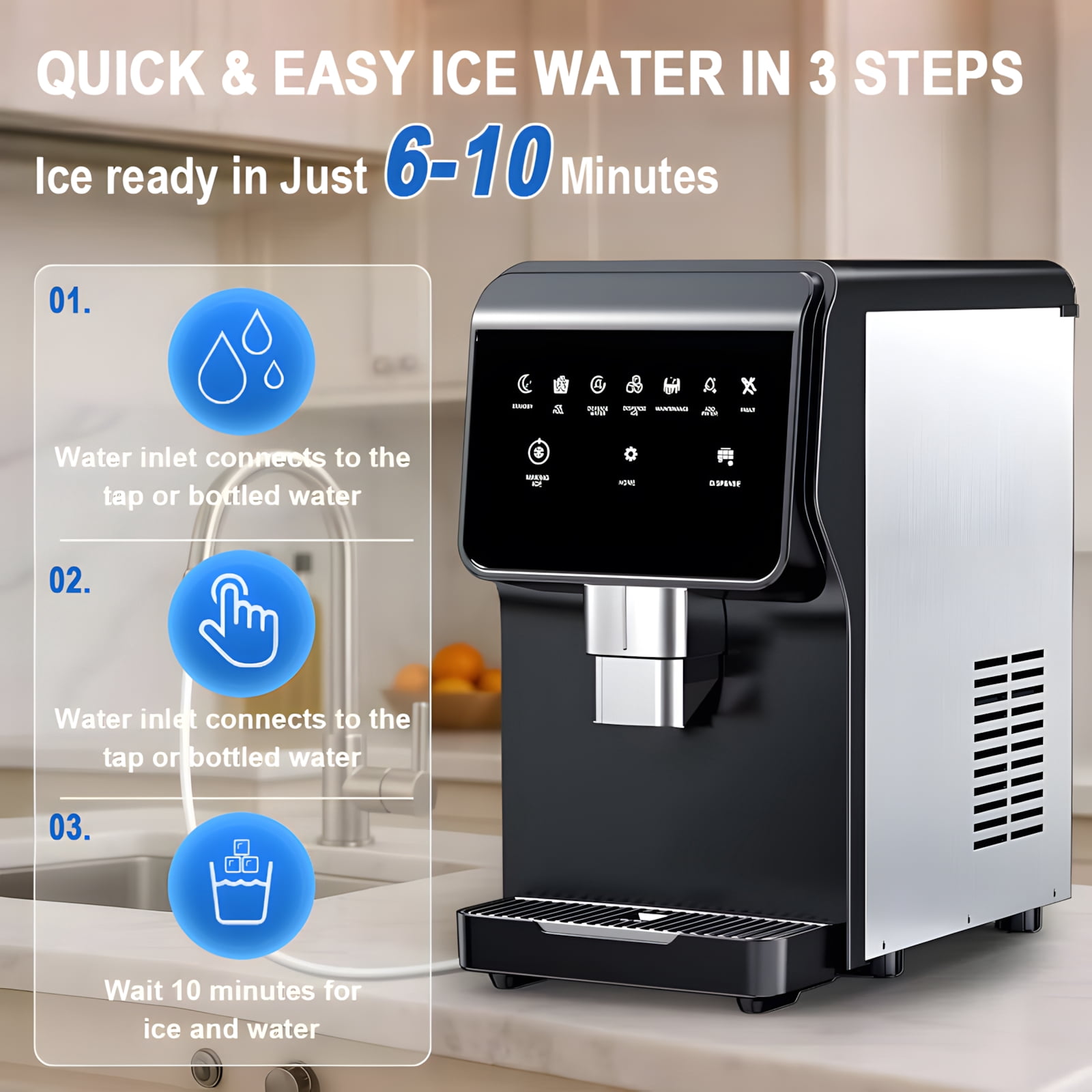 Tittla Ice Maker Countertop 80lbs/24H Soft Chewable Pellet Ice Maker Machine Dispenser with Water Reservoir, Self-Cleaning, Pebble Ice Machine for Home Kitchen with WiFi & Smart Connected