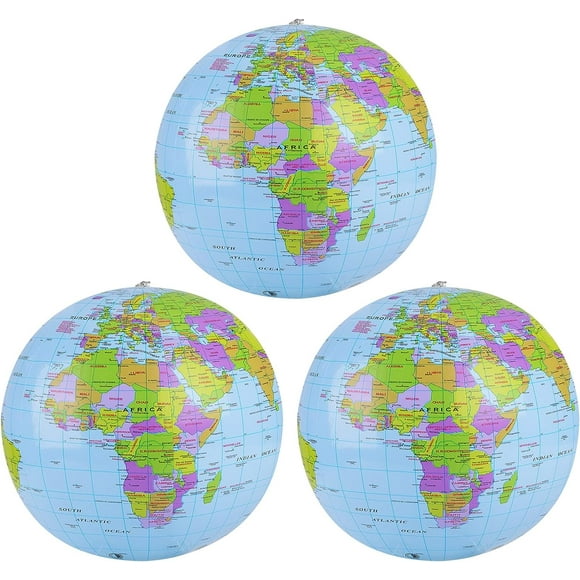 nipocaio 3 Pack PVC Inflatable Globes - 16" Before Inflation - 12" After Inflation - Beach Balls for Beach, Office, School, Teaching - Gifts for Students
