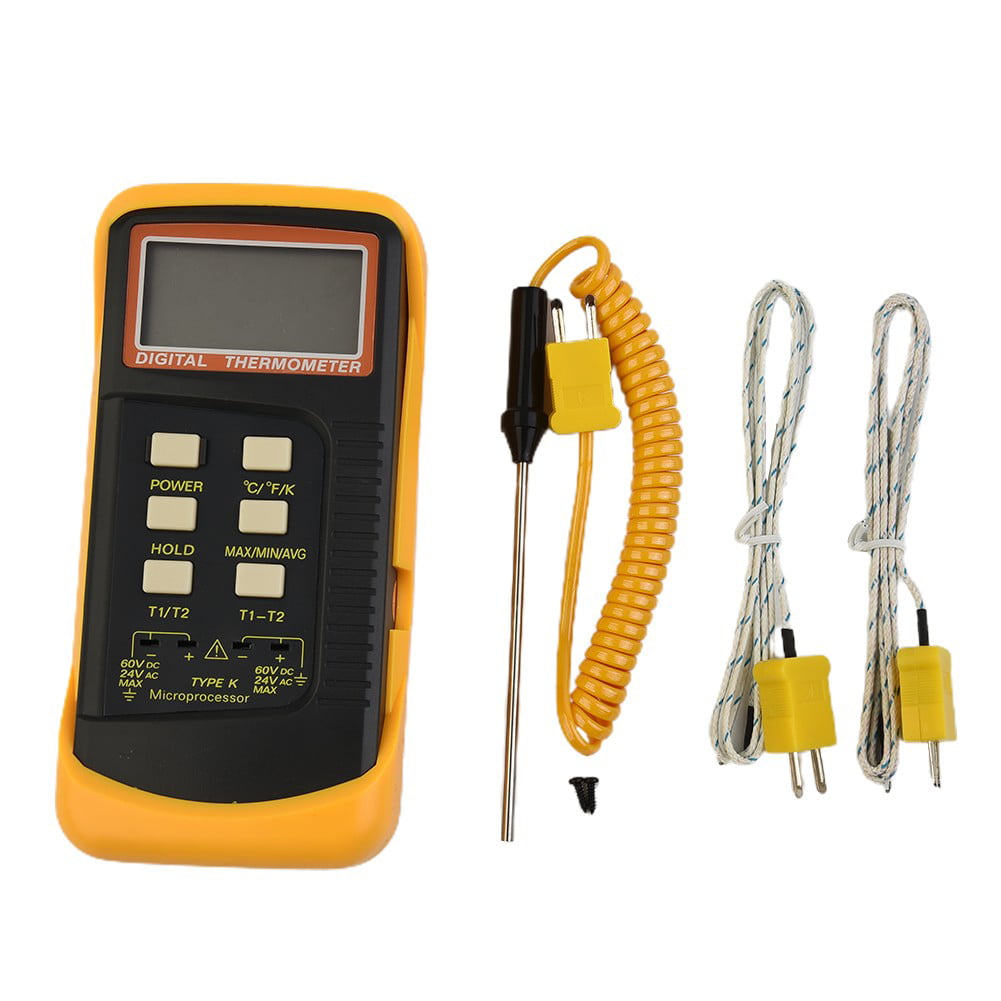 Sufanic Digital Thermometer, Dual Channel K Type Digital Thermocouple Thermometer 6802 II, + Pipe Clamp, HVAC, Orange