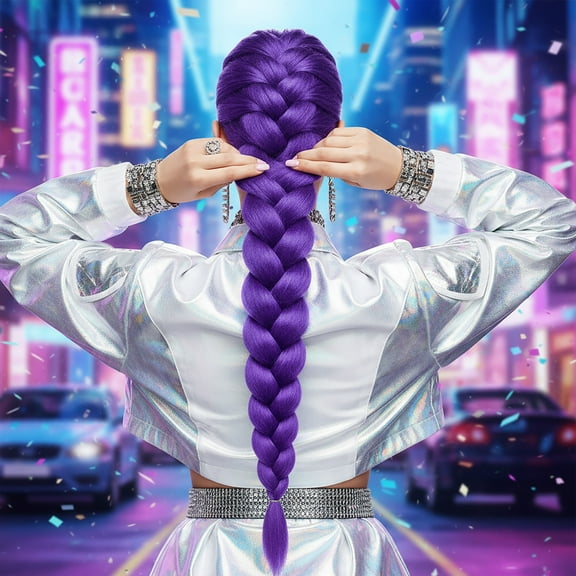 Clip in Hair Extensions Real Human Hair Purple Weaving Hair Extensions Synthetic Purple Weaving Hair for Braids Cosplay Stage Performance 26inch