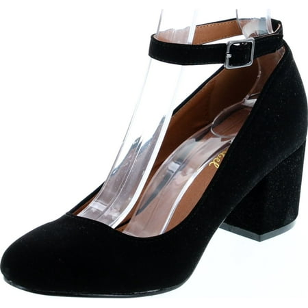 

Bonnibel Women s Buckled Ankle Strap Block Heel Dress Pumps Black 6