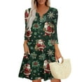 thumbnail image 2 of Christmas Dresses for Women Women's Christmas Printed Fashionable V-neck Button Seven Part Cuff Pocket Dress for Holiday Party,Dark Green,2XL, 2 of 5