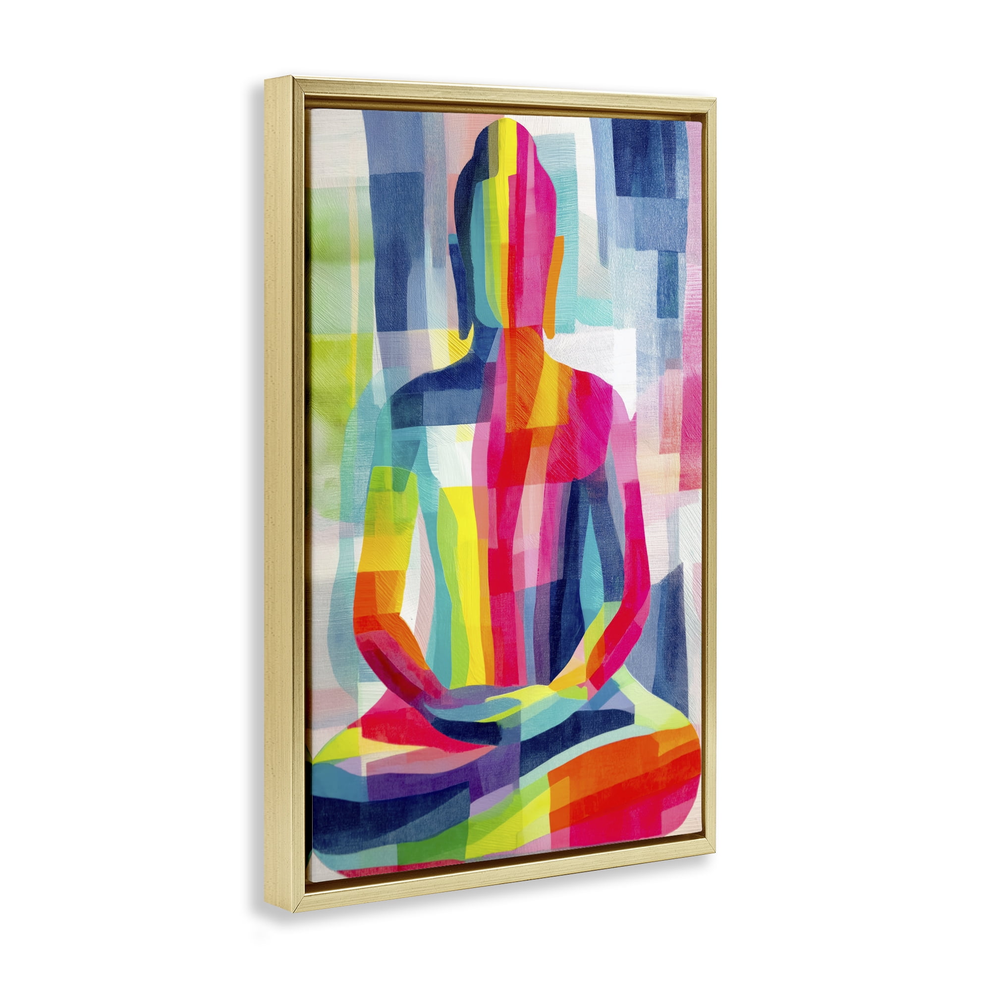 Geometric Buddha In Spectrum Gold Floating Frame Canvas Art, 17 x 25, By Chromatic Storm Studio