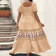 thumbnail image 4 of LWavelet Women's Plus Size Boho Maxi Dress Puff Sleeve Square Neck Smocked Geometric Print Dress Khaki XL, 4 of 4