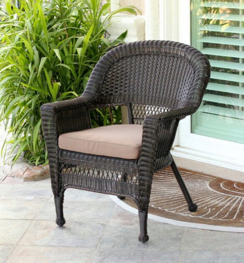 36" Espresso Resin Wicker Outdoor Patio Garden Chair - Brown Cushion