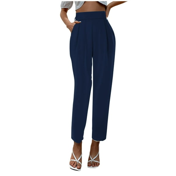 UJNDER Women's High Waisted Satin Pants Loose Fit Dress Pants with Pockets for Casual Wear Blue M