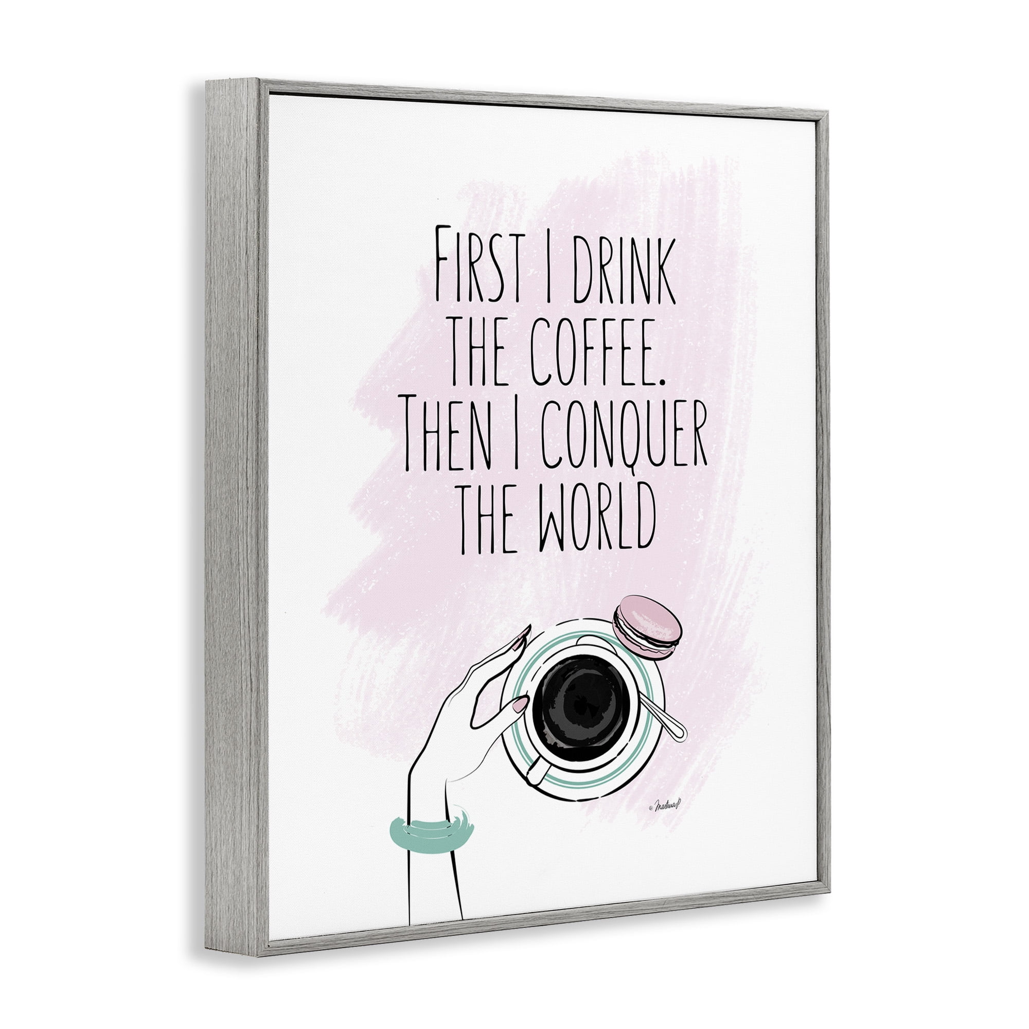 Stupell Industries Glam Coffee Then Conquer Food & Beverage Painting Gray Framed Art Print Wall Art, 24 x 30