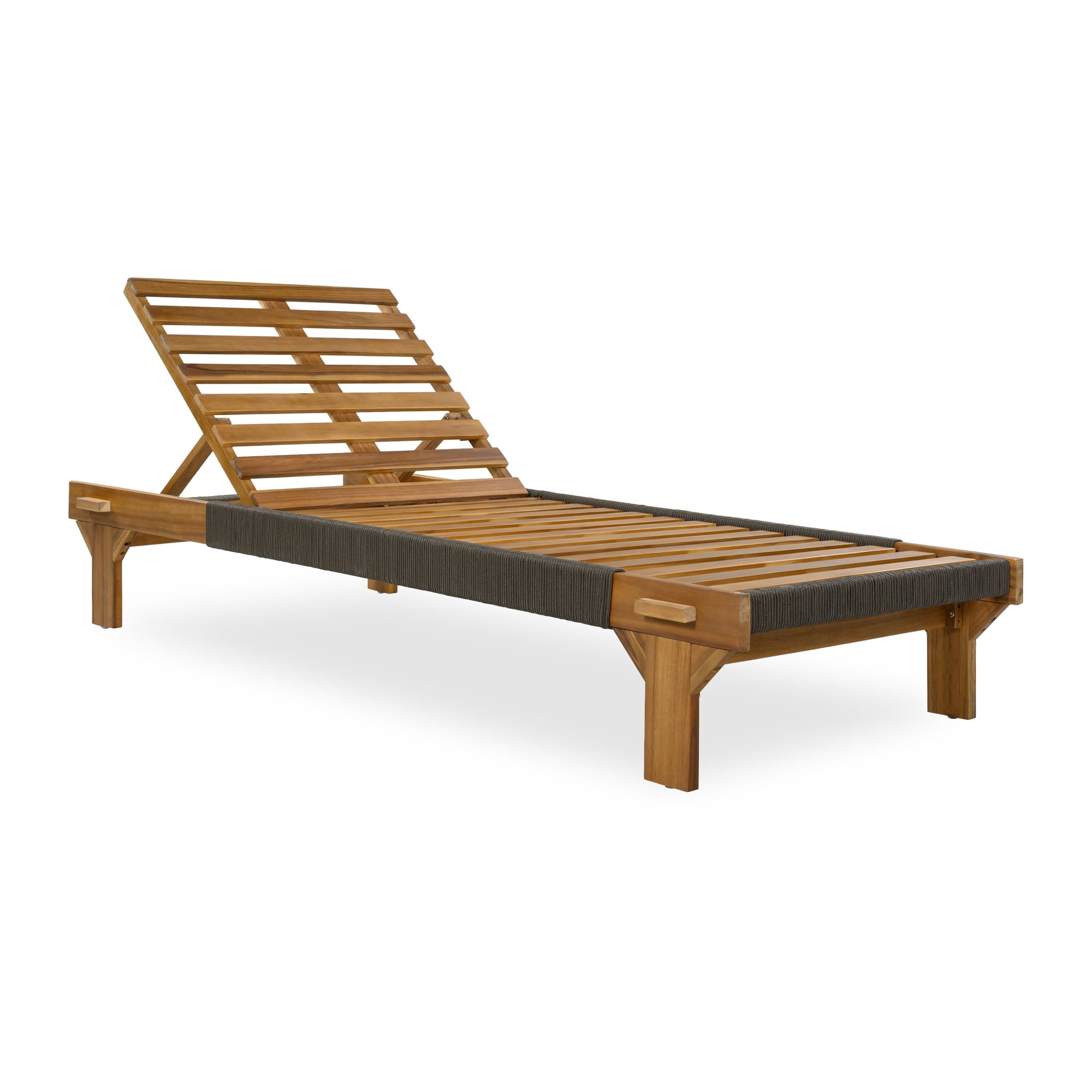 Christopher Knight Home Outdoor Acacia Wood Chaise Lounge with Rope Accents and Cushion, Teak+Cream, Set of 2