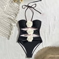 thumbnail image 2 of UTSJKR Women's Floral 3D Rose Halter One-Piece Swimsuit, Sexy Cutout Waist Cheeky Bathing Suit for Beach & Vacation Black S, 2 of 6