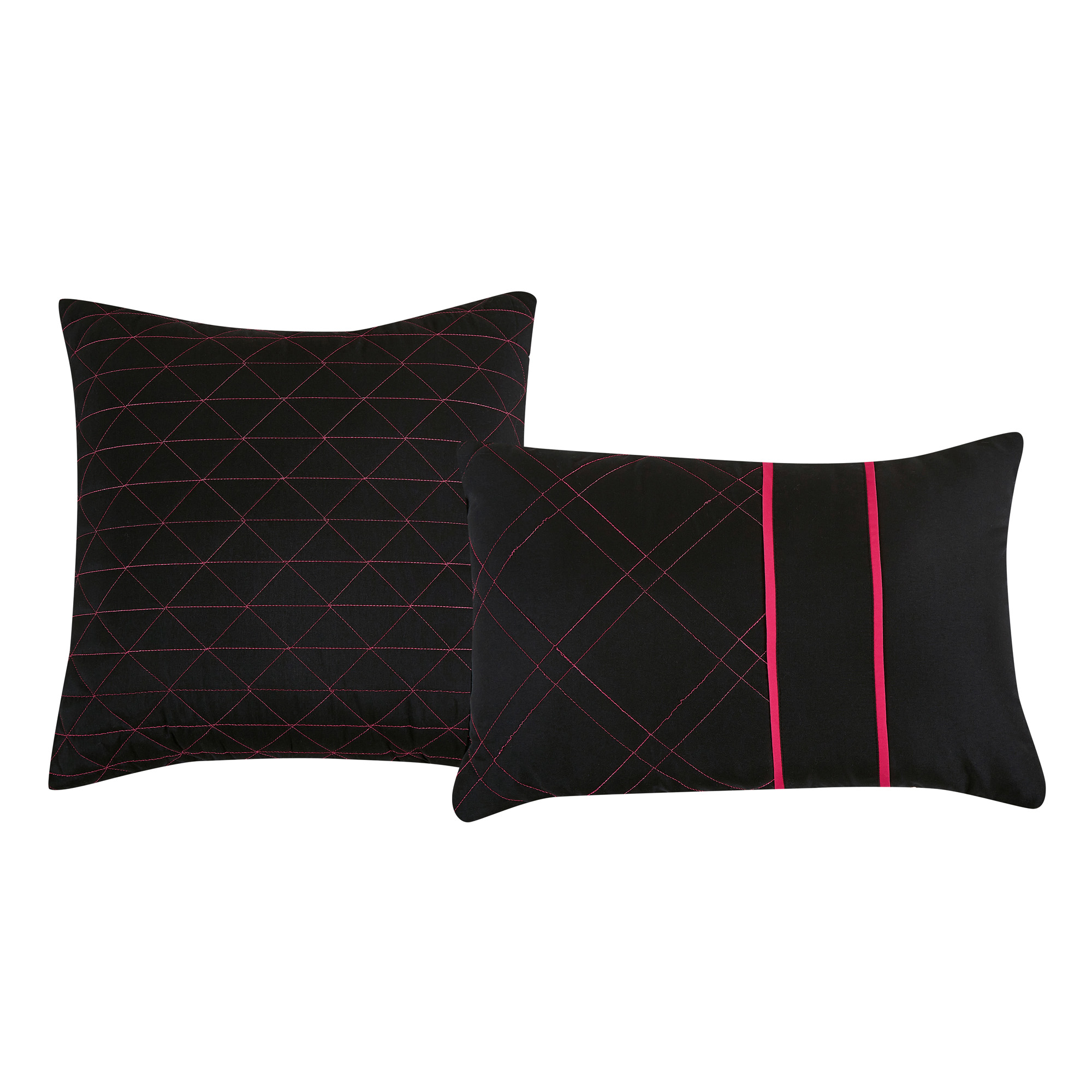 9‑Piece Queen Black & Hot Pink Geometric Quilted Bed in a Bag Comforter Set