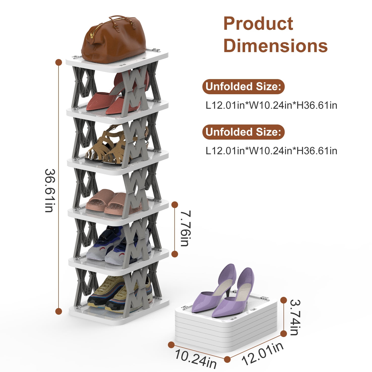 6 Tier Folding Shoe Rack Upright Shoe Cabinet Narrow Shoe Rack for Tight Spaces, Space Saving, Free Standing, For Corner Entryway Hallway Bedroom
