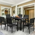 thumbnail image 3 of 7 Piece Outdoor Dining Set, Patio Dining Table Set for 6 Persons, Garden Patio Textilene Dining Furniture Set with Plastic-Wood Tabletop, Dining Table Chairs Conversation Set for Deck Patio, 3 of 8