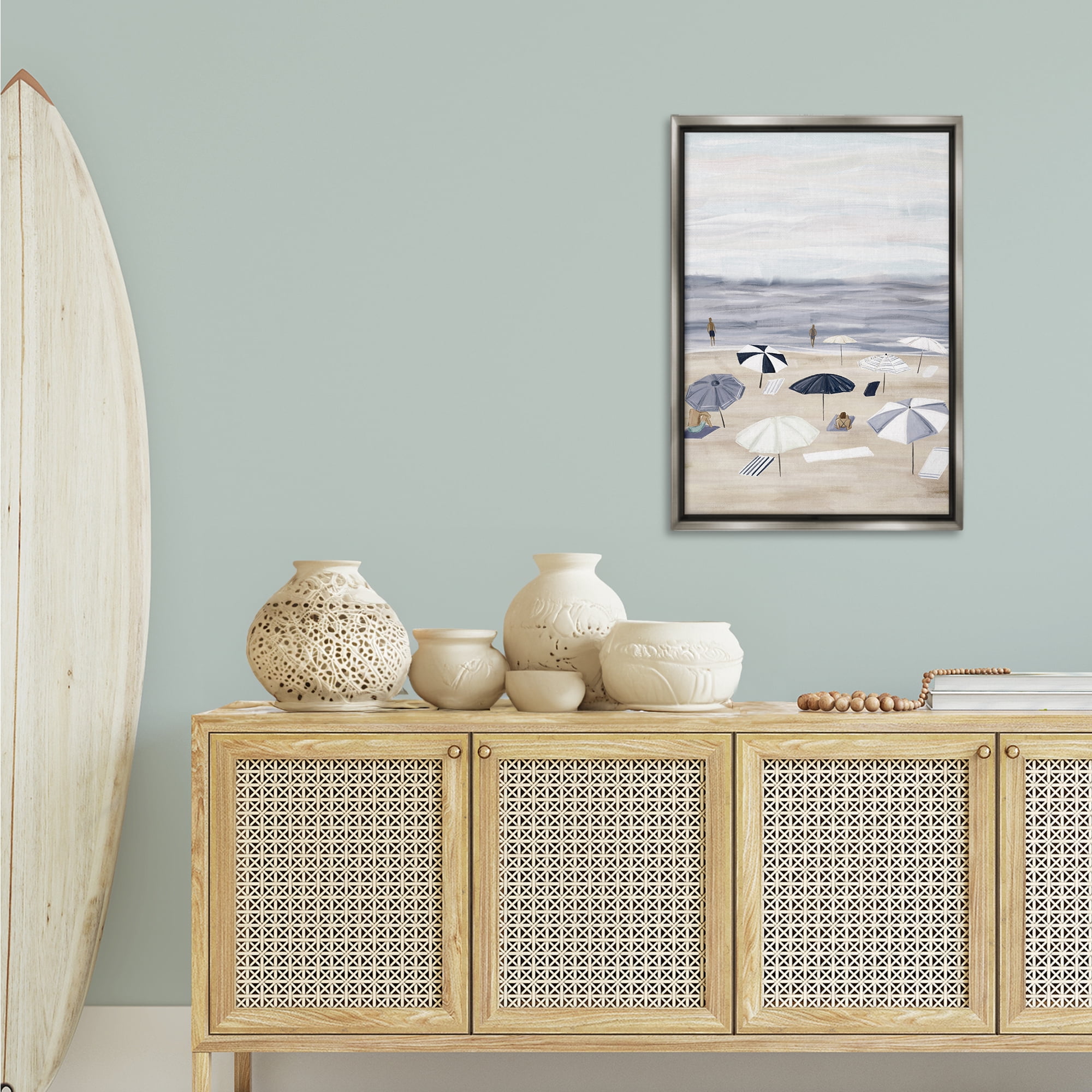 Stupell Industries Summer Beach Umbrellas Nautical & Beach Painting Gray Floater Framed Canvas Art Print Wall Art, 21 x 31