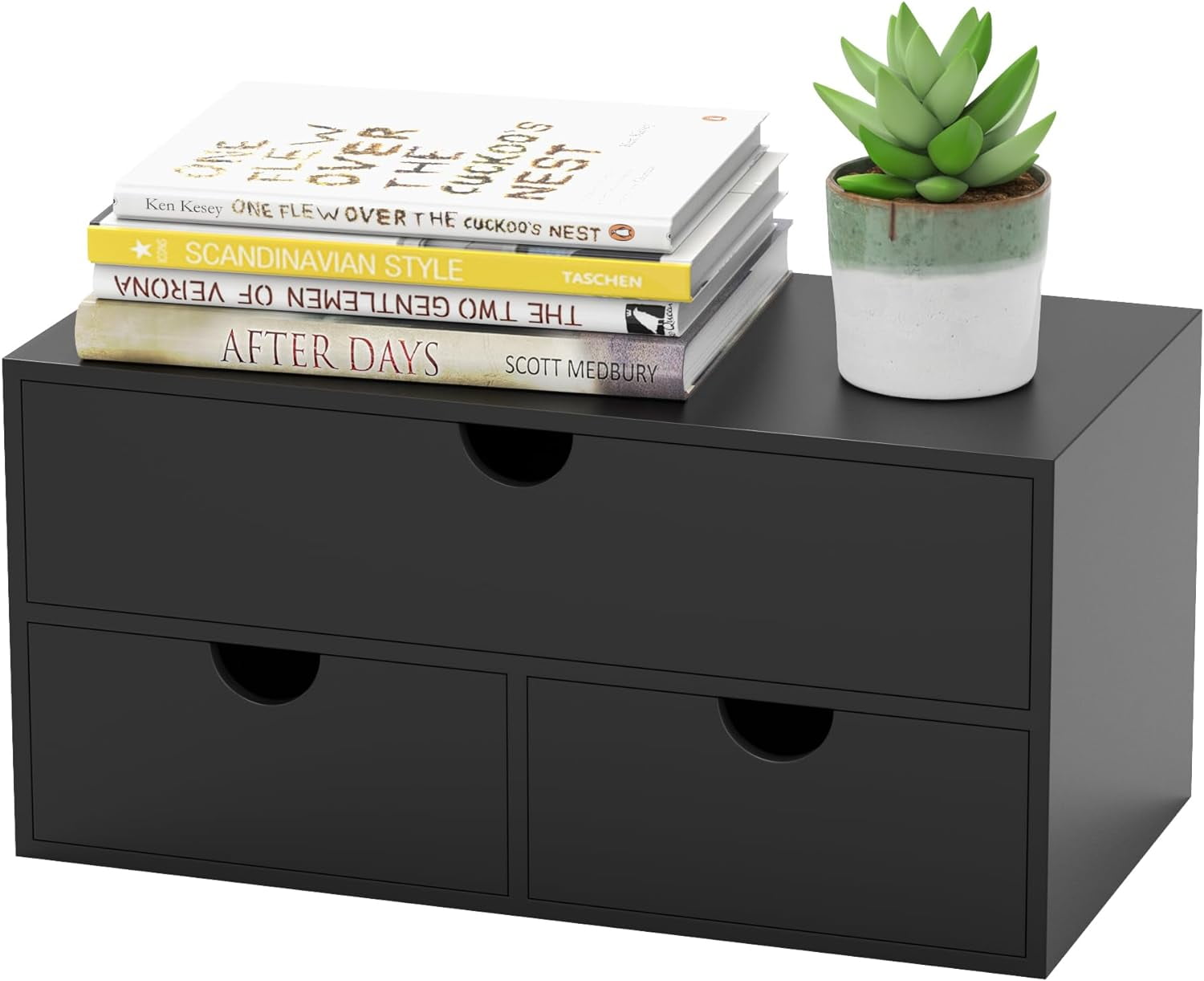 Bamboo Desk Organizer with Drawers Desktop Storage Drawers for Bills Office Supplies Kitchen Utensils Organizing Tool for Home Classroom Organization No Assembly (Black with Shelf)