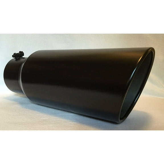 5" Inlet x 7" Outlet x 18" Long Rolled Edge FLAT BLACK Diesel Exhaust Tail Pipe Tip (Bolt On)
