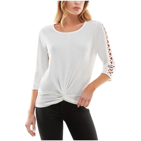 BCX Womens Twist Front Knit Blouse, Off White, Juniors, X-Small