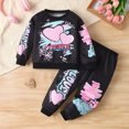 thumbnail image 2 of sususu Girls Cartoon Print Hooded Pullover and Pants Outfit Set 2 Piece Casual Playwear Comfortable Top Bottom Combo for Toddler Youth ,Black,7-8 Years, 2 of 8