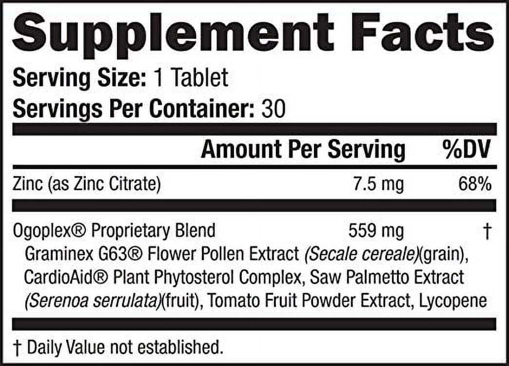 Ogoplex® Prostate & Urinary Support for Men with Graminex® G63® Flower Pollen, CardioAid® Plant Phytosterol Complex, Saw Palmetto, Tomato Fruit Powder and Lycopene. 30 Tablets, 30 Day Supply