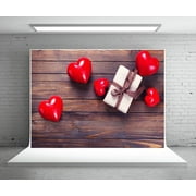 HelloDecor 7x5ft Valentine's Day Photography Backdrop Brown Wood Photo Booth Props Red Heart Background for Pictures