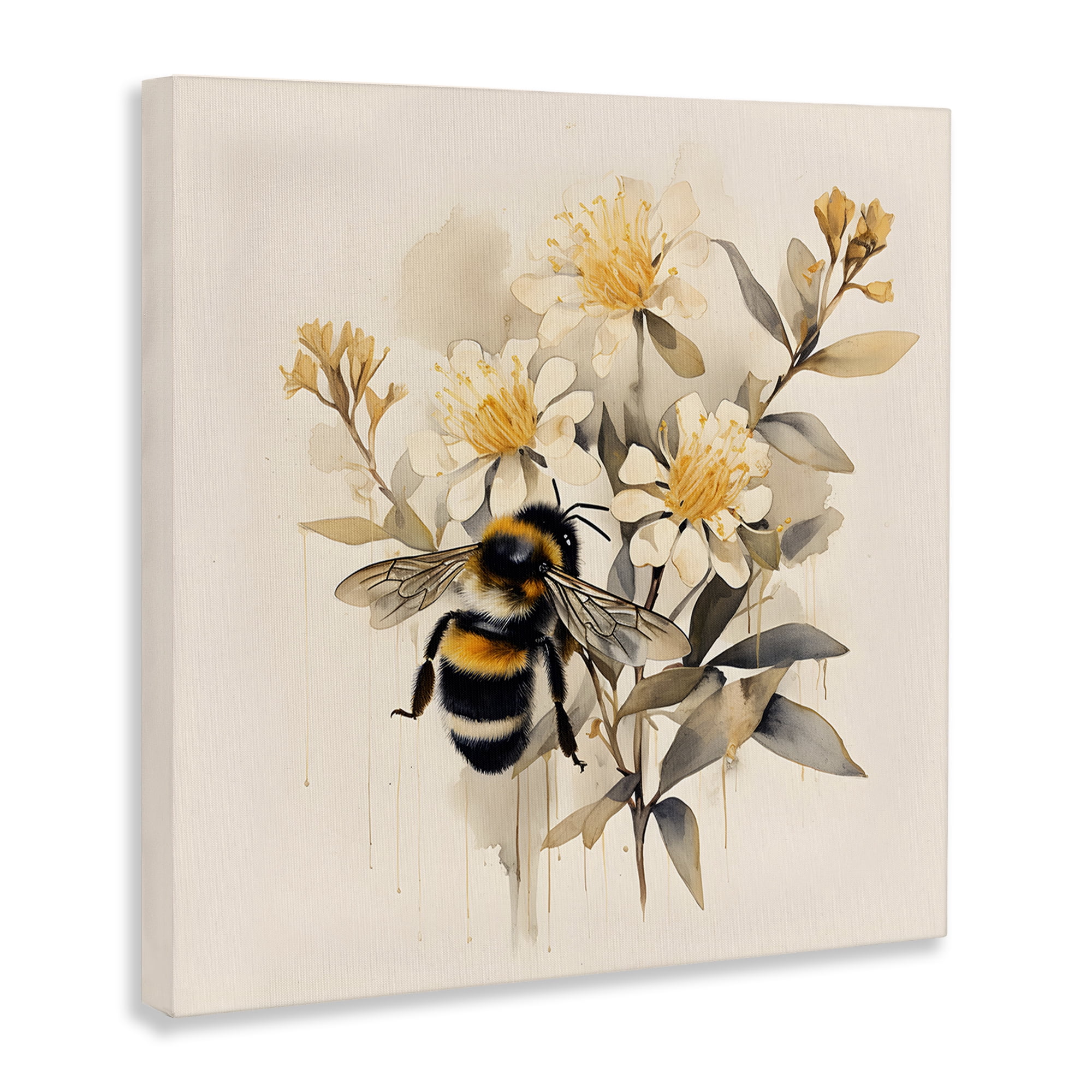 Stupell Industries Honeybee with Daisies Animals & Insects Painting Gallery Wrapped Canvas Art Print Wall Art, 24 x 24