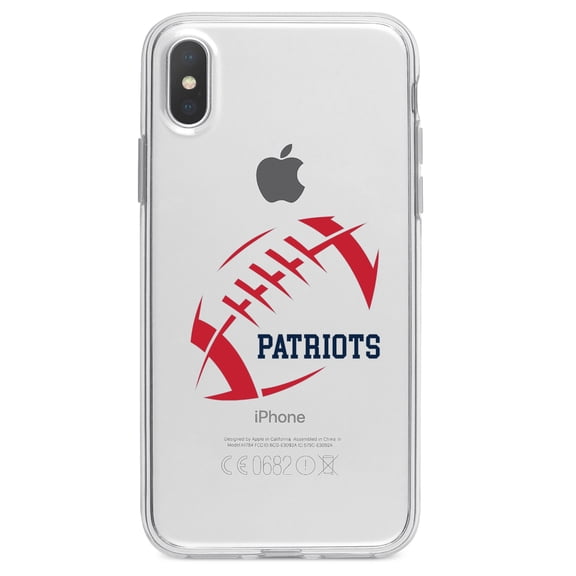 DistinctInk Clear Shockproof Hybrid Case for iPhone X / XS (5.8" Screen) - TPU Bumper Acrylic Back Tempered Glass Screen Protector - Red Blue Football - Patriots