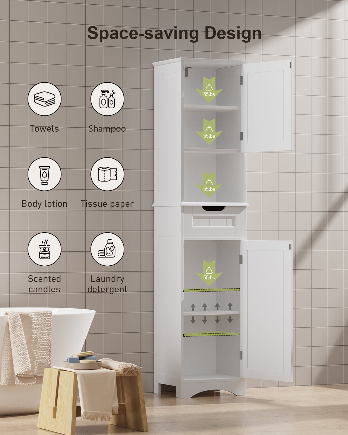 ChooChoo 67 Tall Bathroom Storage Cabinet Freestanding with Adjustable  Shelves, Narrow Storage Linen Cabinet with 2 Doors and 1 Drawers for  Bathroom