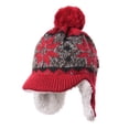 thumbnail image 1 of WITHMOONS Knit Fleece Fairs Isle Nordic Ear Flap Pom Beanie Hat DW7565 (Red), 1 of 4