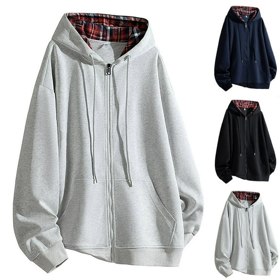 DODADAWANJ Oversized Hoodie for Men Zip Up Color Block School Daily Hoodies Big and Tall Drop Shoulder Outwear Sweatshirt Athleisure Holiday Sweatshirts XL