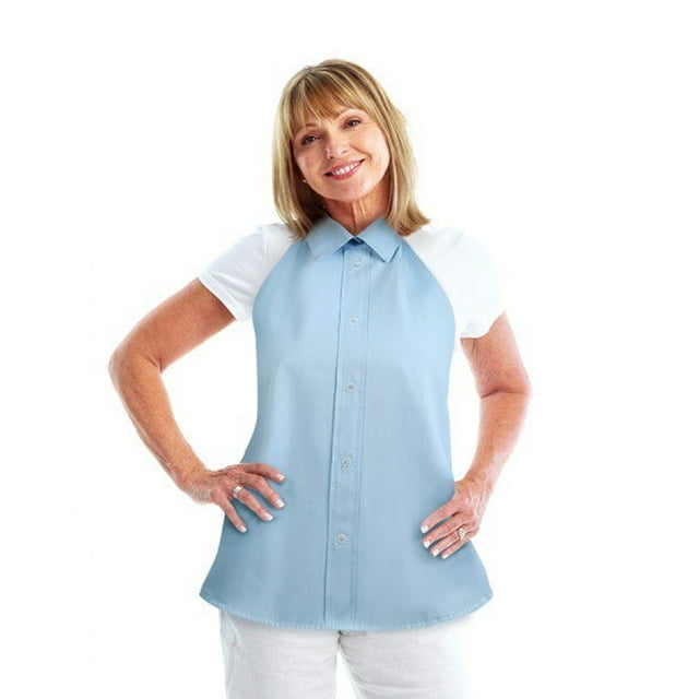 Discreto babero adulto con botón de gancho y cuello de lazo como un diseño de camisa lavado a máquina jobar International ZB8046