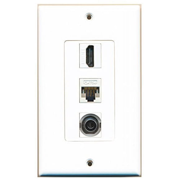 RiteAV - 1 Port HDMI and 1 Port 3.5mm and 1 Port Cat5e Ethernet White Decorative Wall Plate