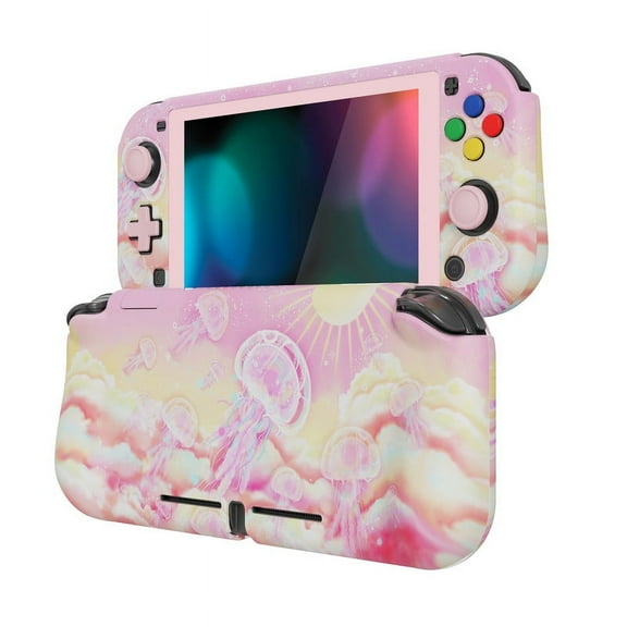 PlayVital ZealProtect Protective Case for Nintendo Switch Lite, Hard Shell Ergonomic Grip Cover for Nintendo Switch Lite w/Screen Protector & Thumb Grip Caps & Button Caps - Pinky Jellyfish Heaven