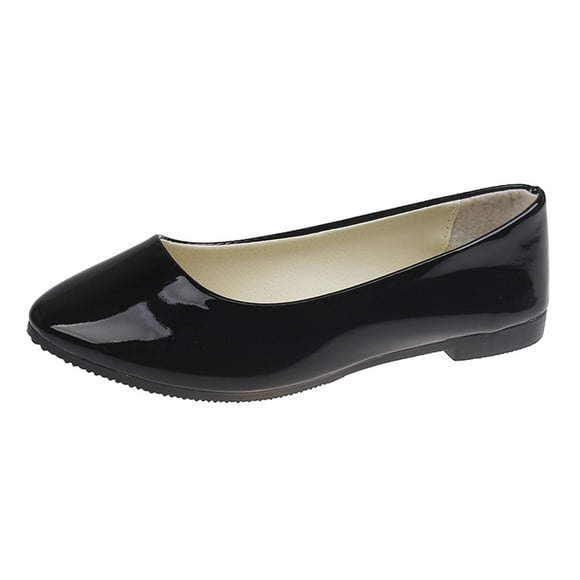 RXMEKW Patent Leather Slip-On Flats for Women Pointed Toe Work Shoes with Non-Slip Sole for Casual Wear Black