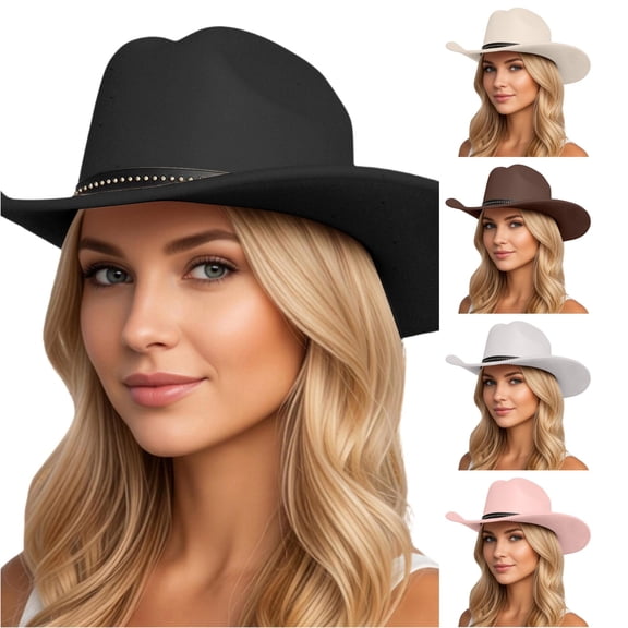 XIAOCHA Wool Cowboy Hat for Women Solid Wide Brim Western Hat Party Wide Brim Western Hat,Black